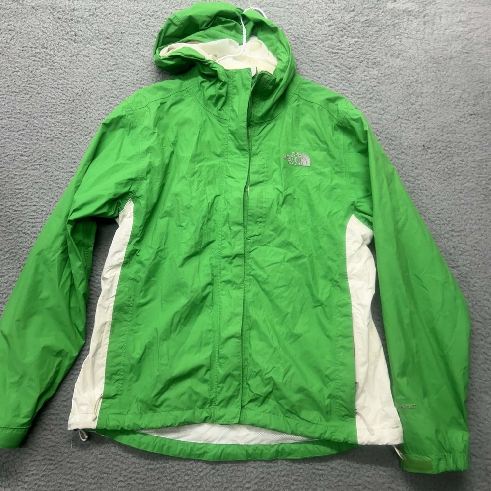 The North Face Green and White Hooded Rain Jacket